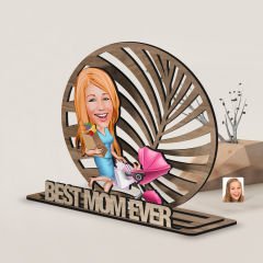 BK Gift Kişiye Özel 3 Katmanlı Anne Karikatürlü Ahşap Biblo-8 Anneye Hediye, Anneler Günü Hediyeleri