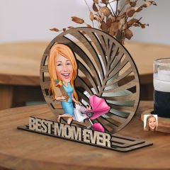BK Gift Kişiye Özel 3 Katmanlı Anne Karikatürlü Ahşap Biblo-8 Anneye Hediye, Anneler Günü Hediyeleri