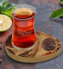 Kişiye Özel Çiçekler Tasarımlı Doğal Ahşap Tabaklı Heybeli Çay Bardağı Sunum Seti Model 3