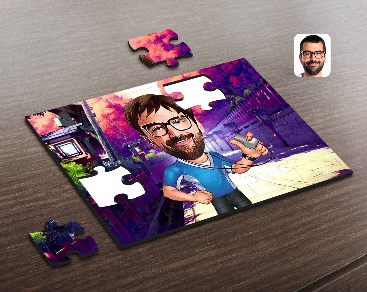 Kişiye Özel Erkek Antrenör Karikatürlü Ahşap Puzzle-1