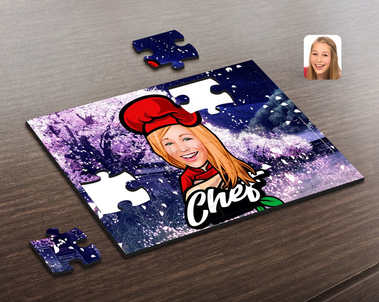 Kişiye Özel Kadın Chef Karikatürlü Ahşap Puzzle-10
