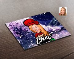 Kişiye Özel Kadın Chef Karikatürlü Ahşap Puzzle-10