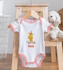 BK Kids Kişiye Özel İsimli Pembe Bebek Body Zıbın ve Mama Önlüğü Hediye Seti-21