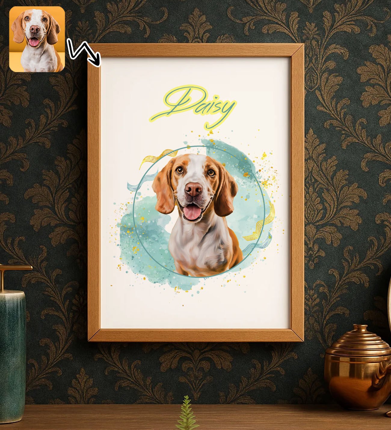 BK Gift Kişiye Özel Evcil Hayvan Karikatürlü Ahşap Çerçeveli Tablo-1 40x25cm, Sevgiliye Hediye, Eşe Hediye, Arkadaşa Hediye