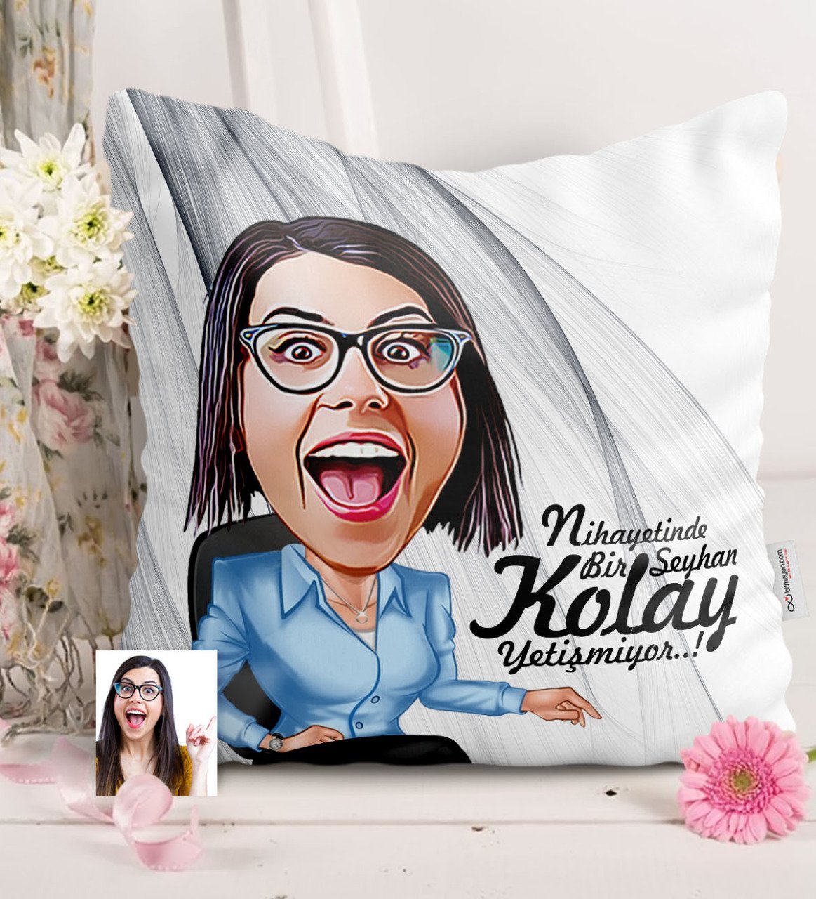 Kişiye Özel Kolay Yetişmiyor Karikatür Saten Yastık - 5