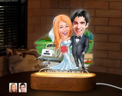 BK Gift Kişiye Özel Yeni Evli Çift  Karikatürlü Dekoratif 3D Biblo LED Işıklı Gece Lambası-1, Düğün Hediyesi, Yıl Dönümü Hediyesi