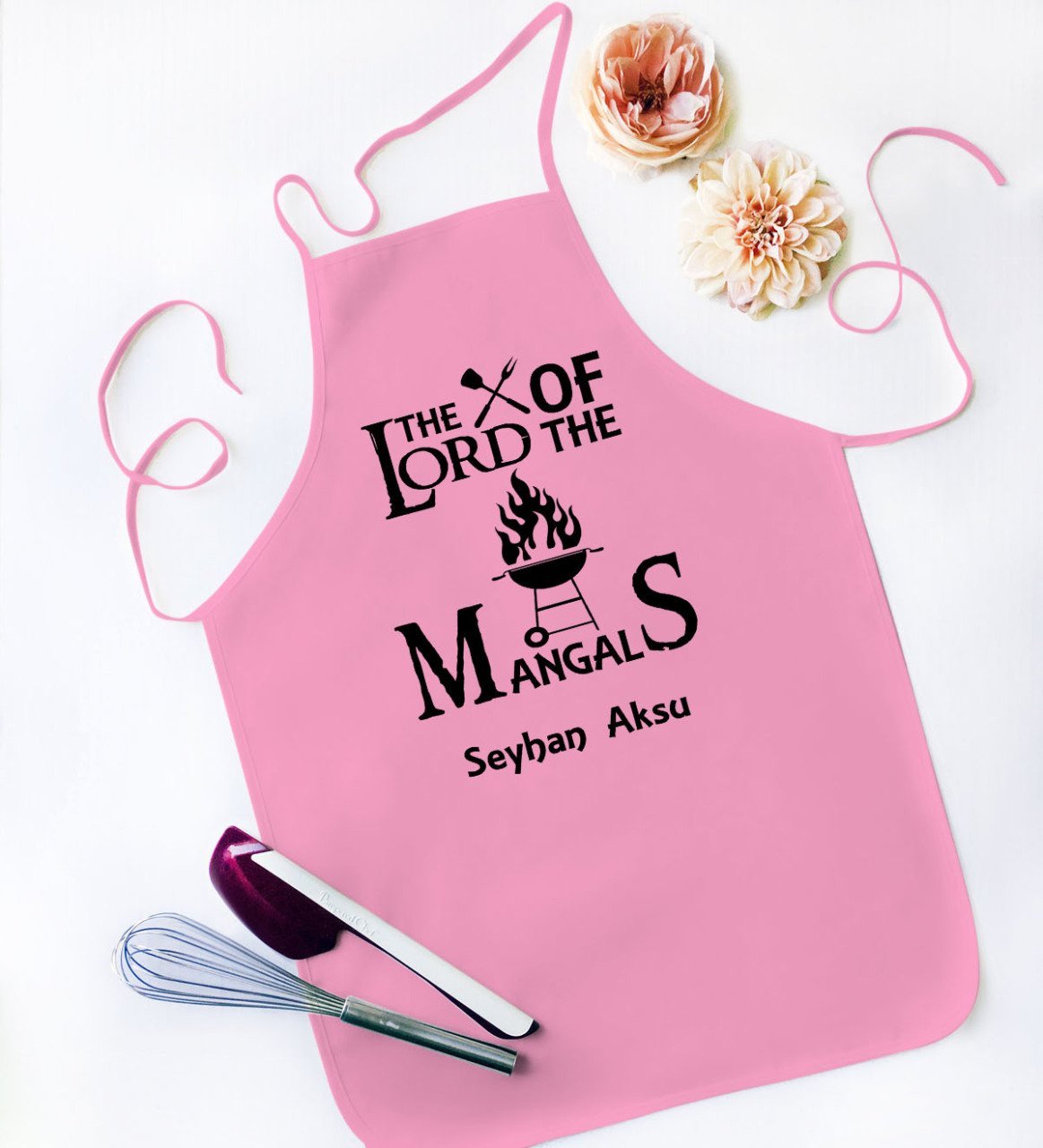 Kişiye Özel Lord of The Mangals Tasarımlı Pembe Mutfak Önlüğü-1