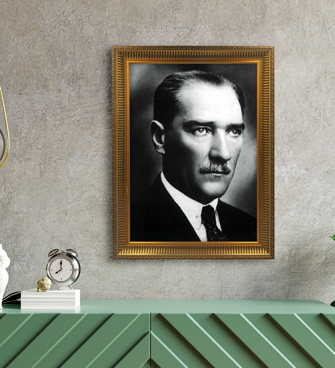 Altın Yaldız Çerçeveli A3 Atatürk Tablosu - 4