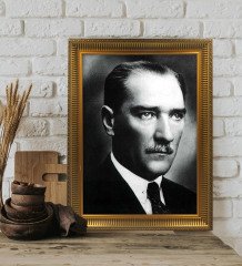 Altın Yaldız Çerçeveli A3 Atatürk Tablosu - 4