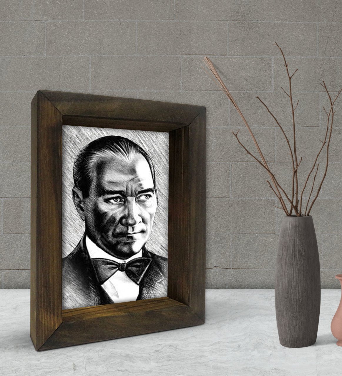 BK Gift Atatürk Tasarımlı Dekoratif Doğal Masif Ahşap Çerçeve 15x20cm-36