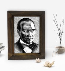 BK Gift Atatürk Tasarımlı Dekoratif Doğal Masif Ahşap Çerçeve 15x20cm-36