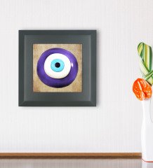 BK Gift Nazar Boncuğu Tasarımlı Ahşap Çerçeveli Taş Duvar Dekoru-1