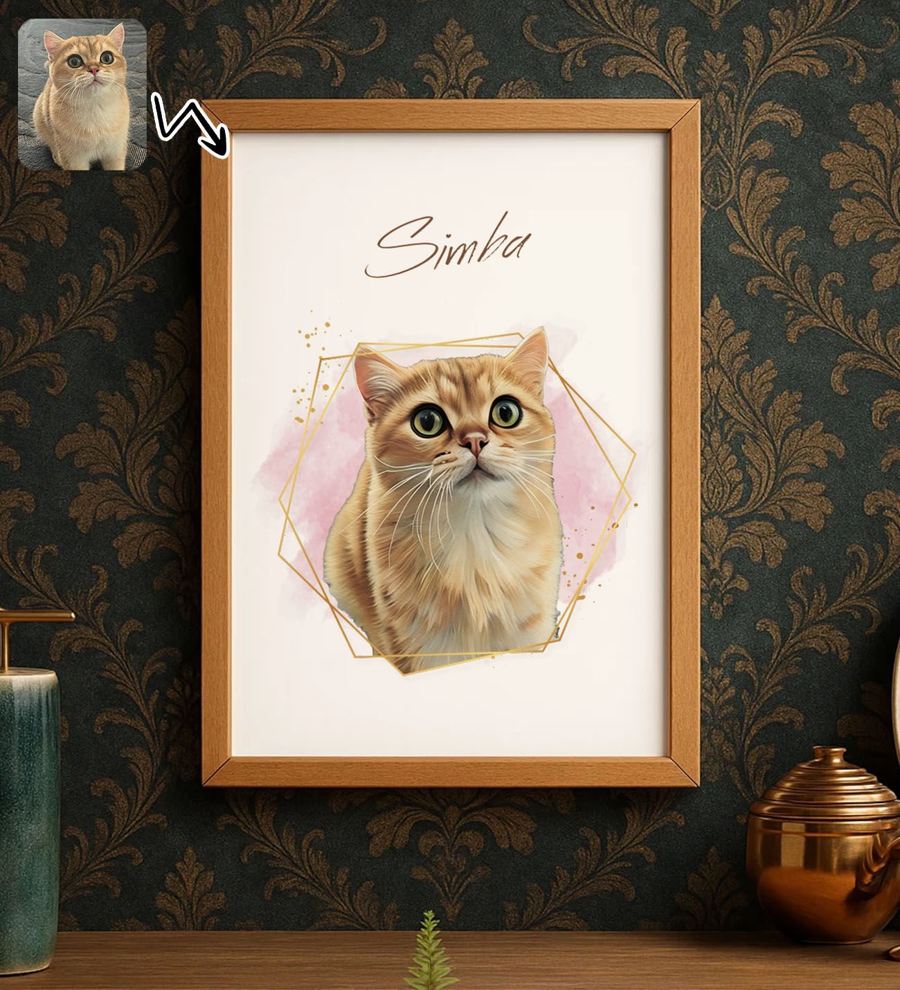 BK Gift Kişiye Özel Evcil Hayvan Karikatürlü Ahşap Çerçeveli Tablo-2 40x25cm, Sevgiliye Hediye, Eşe Hediye, Arkadaşa Hediye