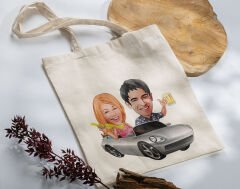 BK Gift Kişiye Özel Sevgililer Karikatürlü Kanvas Bez Çanta, Baskılı Omuz Çantası, Alışveriş Çantası, Plaj Çantası, Sevgiliye Hediye-11