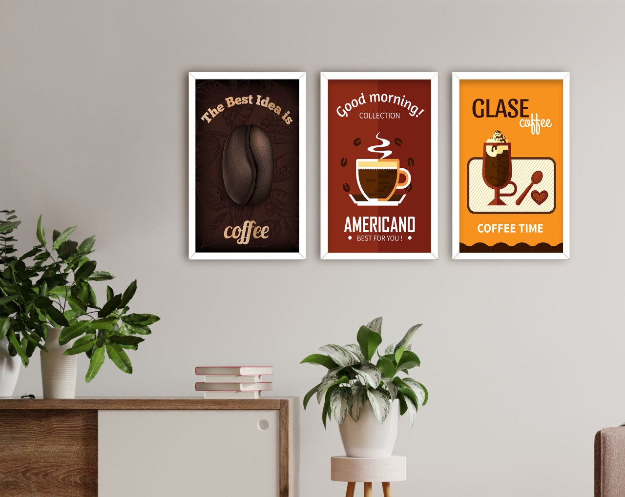 BK Home Coffee Tasarımlı Dekoratif 3’lü Ahşap Beyaz Çerçeveli Tablo-3