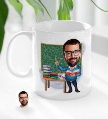 Kişiye Özel Erkek Fizik Öğretmeni Karikatürlü Beyaz Kupa Bardak-1