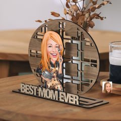 BK Gift Kişiye Özel 3 Katmanlı Anne Karikatürlü Ahşap Biblo-10 Anneye Hediye, Anneler Günü Hediyeleri