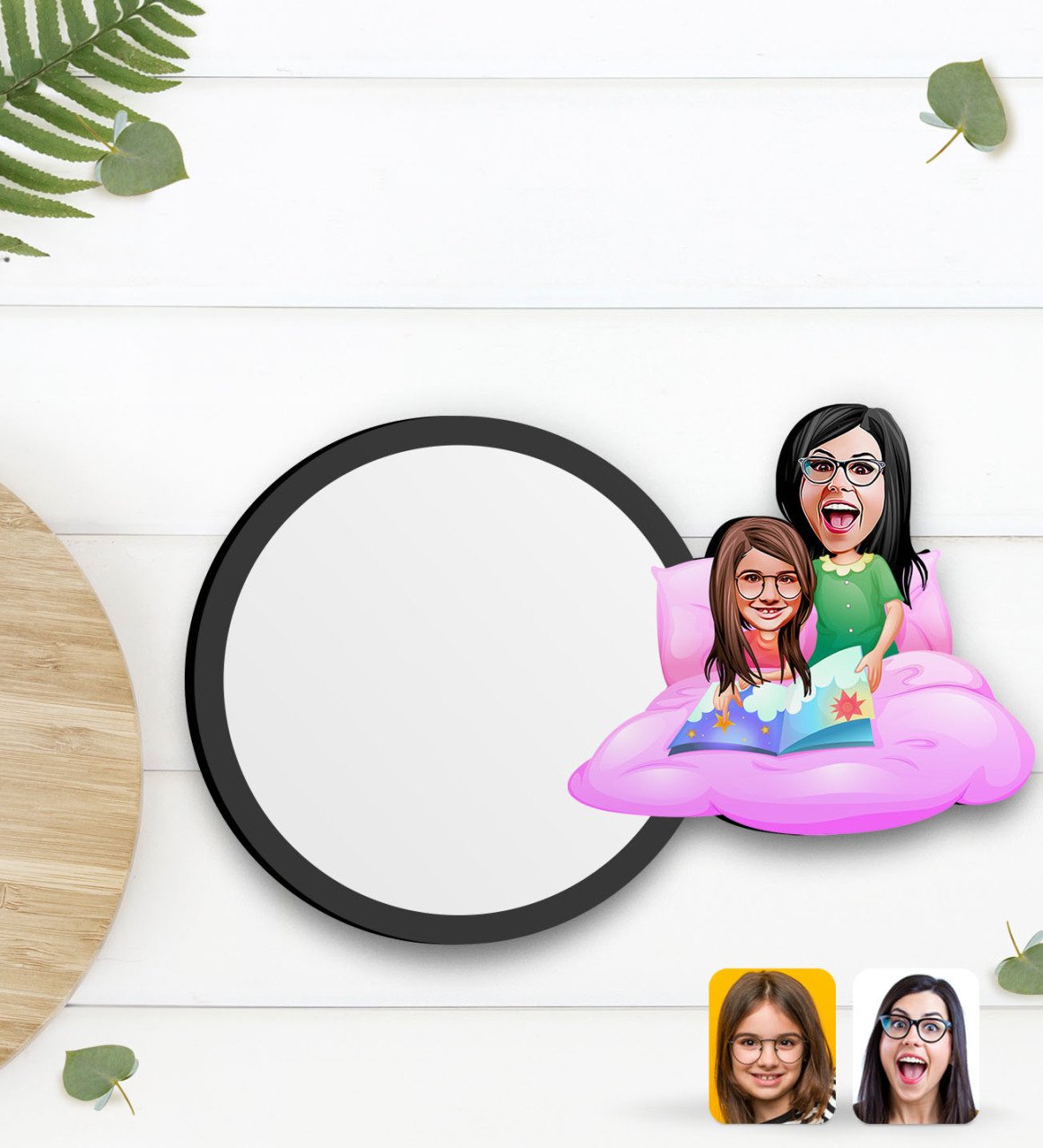 Kişiye Özel Anne Kız Karikatürlü Ahşap Bardak Altlığı-3