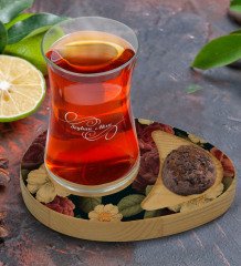 Kişiye Özel Çiçekler Tasarımlı Doğal Ahşap Tabaklı Heybeli Çay Bardağı Sunum Seti Model 6