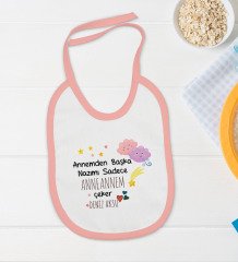 BK Kids Kişiye Özel Anneannem Tasarımlı Pembe Bebek Body Zıbın ve Mama Önlüğü Hediye Seti