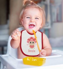 BK Kids Kişiye Özel İsimli Kırmızı Bebek Mama Önlüğü-10