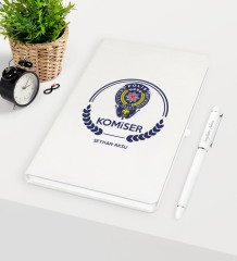 Kişiye Özel Komiser Temalı Beyaz Defter Kalem Seti - 2