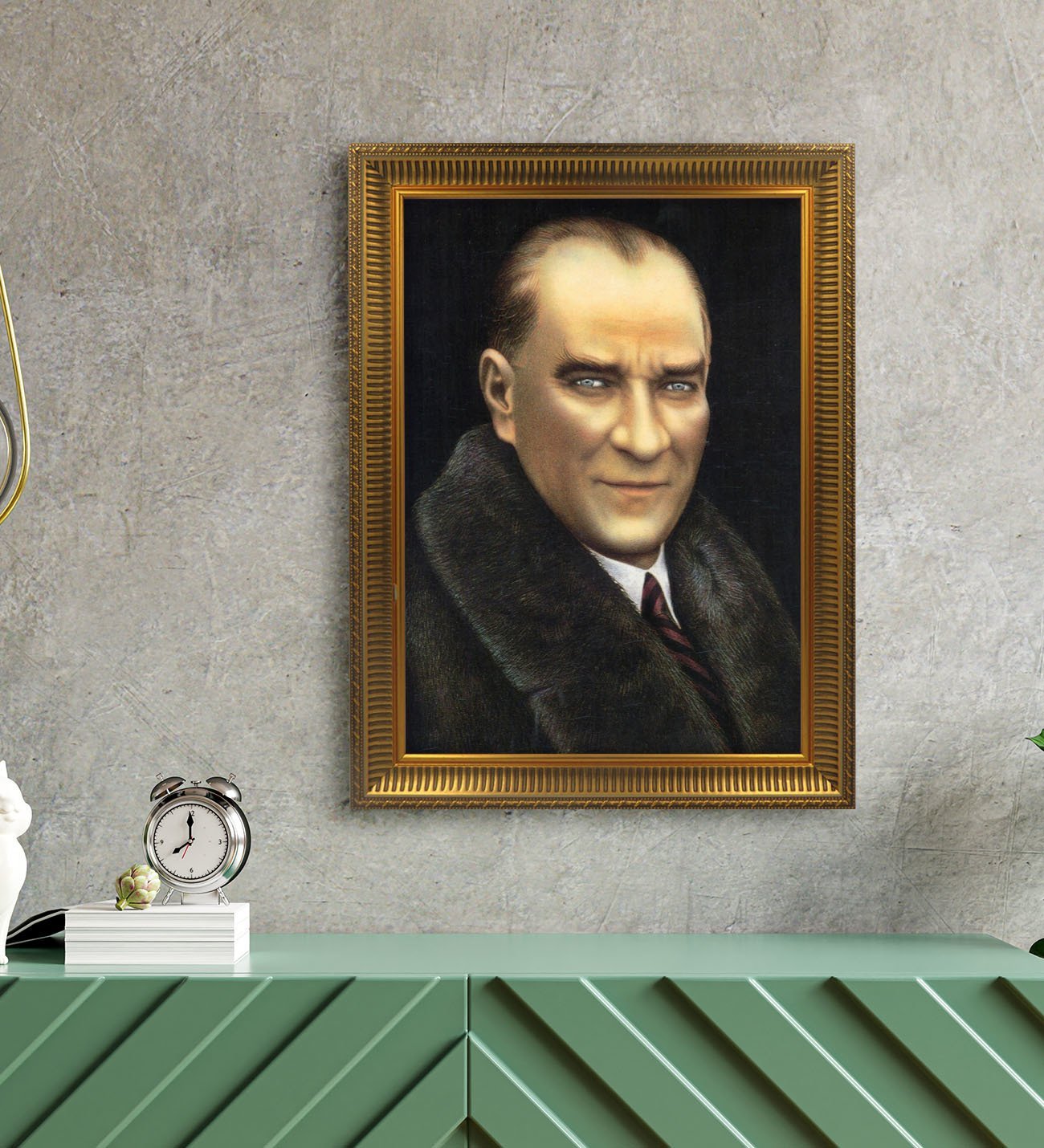 Altın Yaldız Çerçeveli A3 Atatürk Tablosu - 6