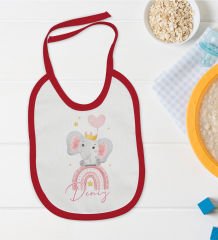 BK Kids Kişiye Özel İsimli Kırmızı Bebek Mama Önlüğü-11