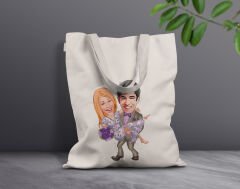 BK Gift Kişiye Özel Sevgililer Karikatürlü Kanvas Bez Çanta, Baskılı Omuz Çantası, Alışveriş Çantası, Plaj Çantası, Sevgiliye Hediye-13