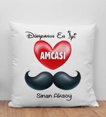 BK Gift Kişiye Özel Dünyanın En İyi Amcası Tasarımlı Beyaz Kırlent Yastık, Ev Hediyesi, Doğum Günü Hediyesi
