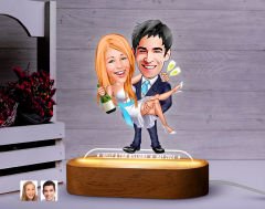 BK Gift Kişiye Özel Yeni Evli Çift  Karikatürlü Dekoratif 3D Biblo LED Işıklı Gece Lambası-5, Düğün Hediyesi, Yıl Dönümü Hediyesi