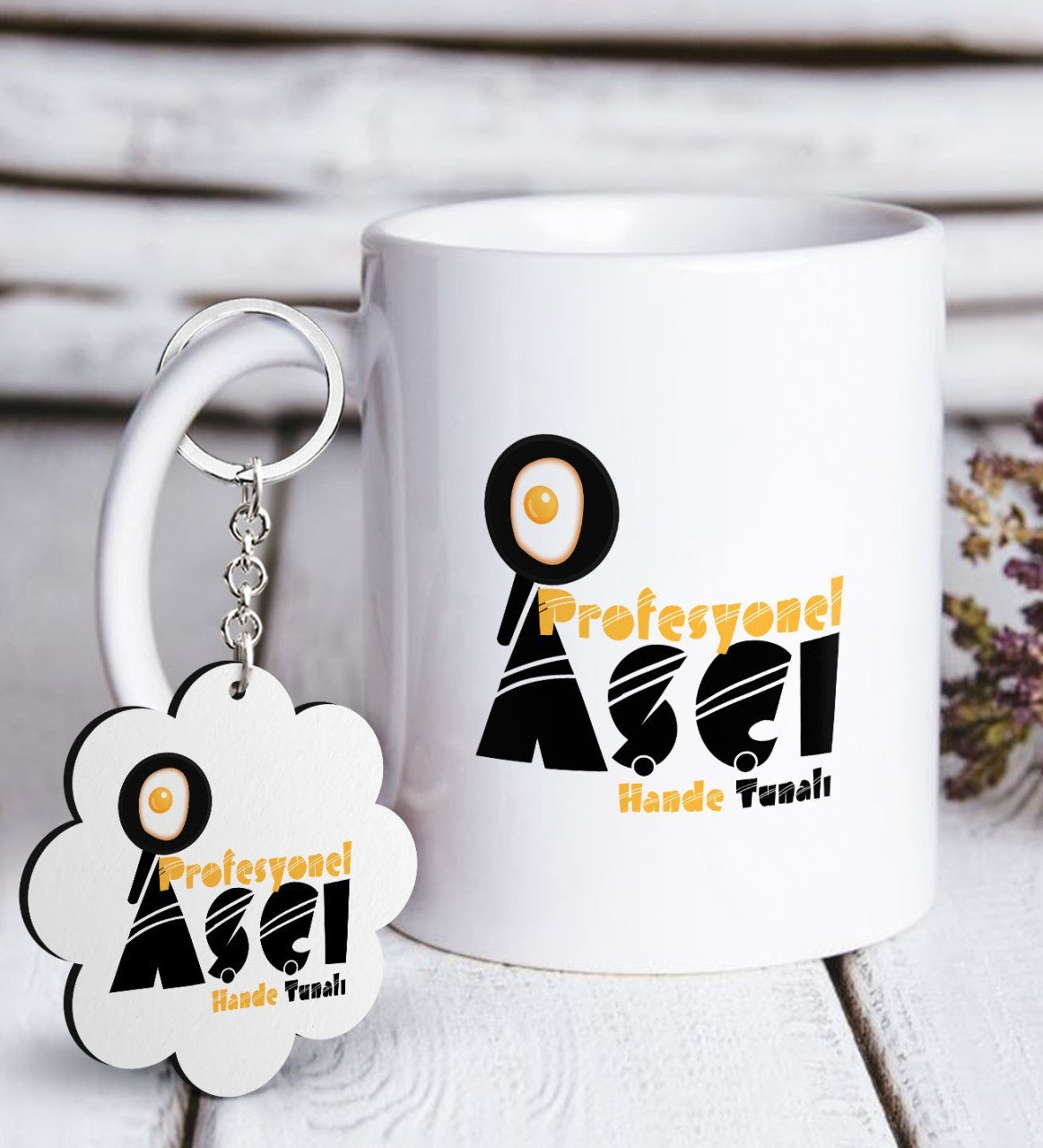 Kişiye Özel Profesyonel Aşçı Beyaz Kupa ve Anahtarlık Hediye Seti