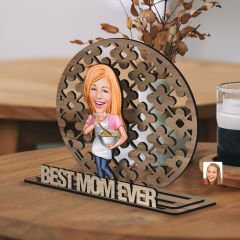 BK Gift Kişiye Özel 3 Katmanlı Anne Karikatürlü Ahşap Biblo-12 Anneye Hediye, Anneler Günü Hediyeleri