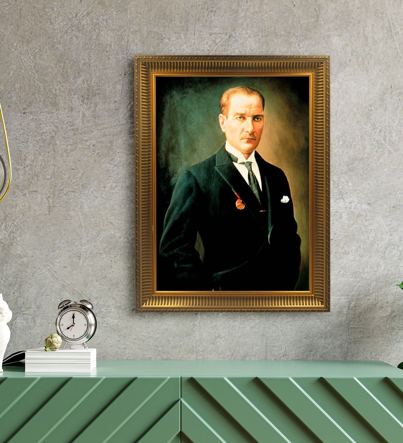 Altın Yaldız Çerçeveli A3 Atatürk Tablosu - 7