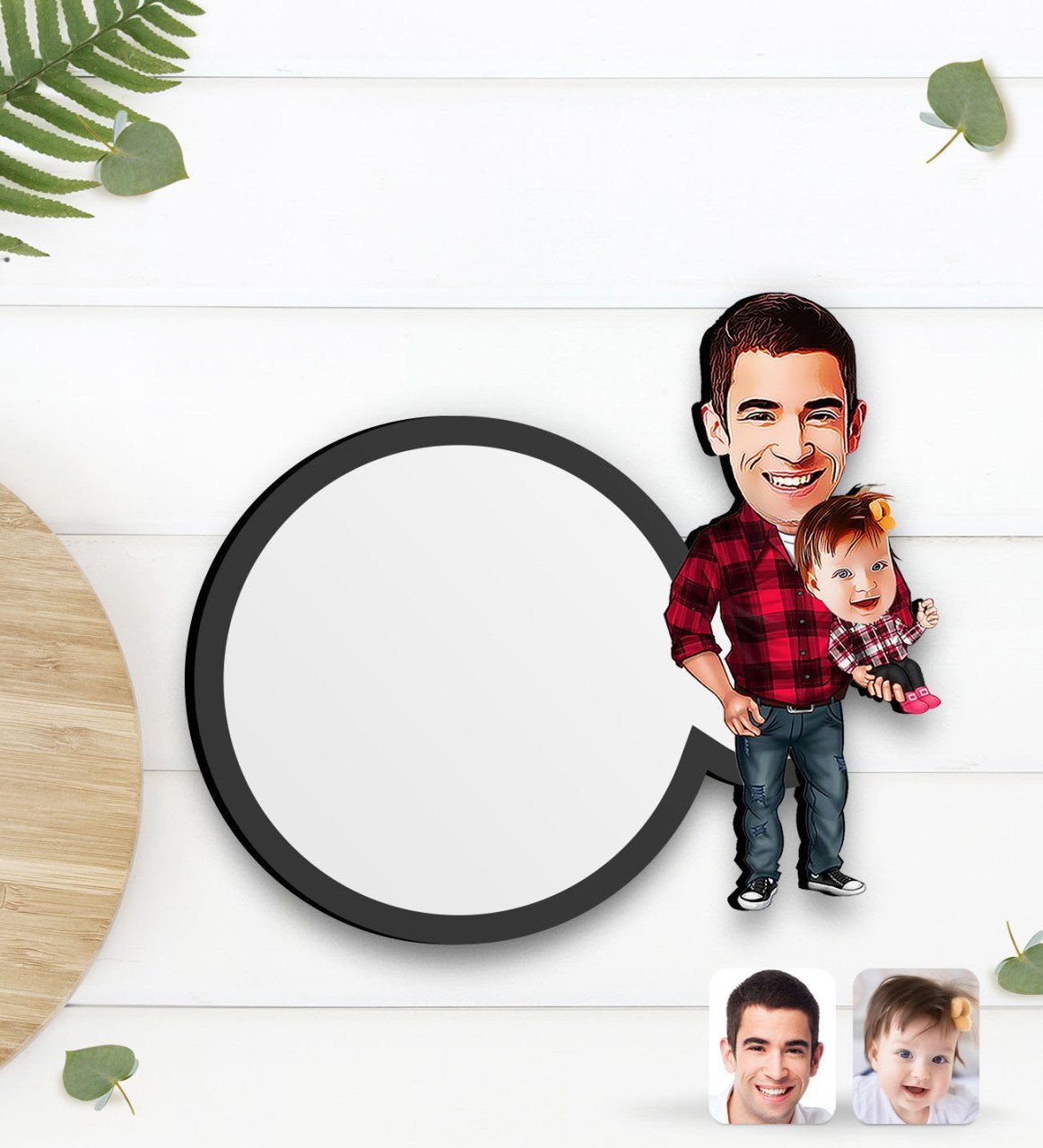 Kişiye Özel Baba Kız Karikatürlü Ahşap Bardak Altlığı-2