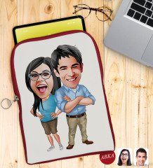Kişiye Özel Sevgililer Karikatürlü Taşınabilir Koruyucu Tablet Kılıfı & Organizer Çanta - Kırmızı-101
