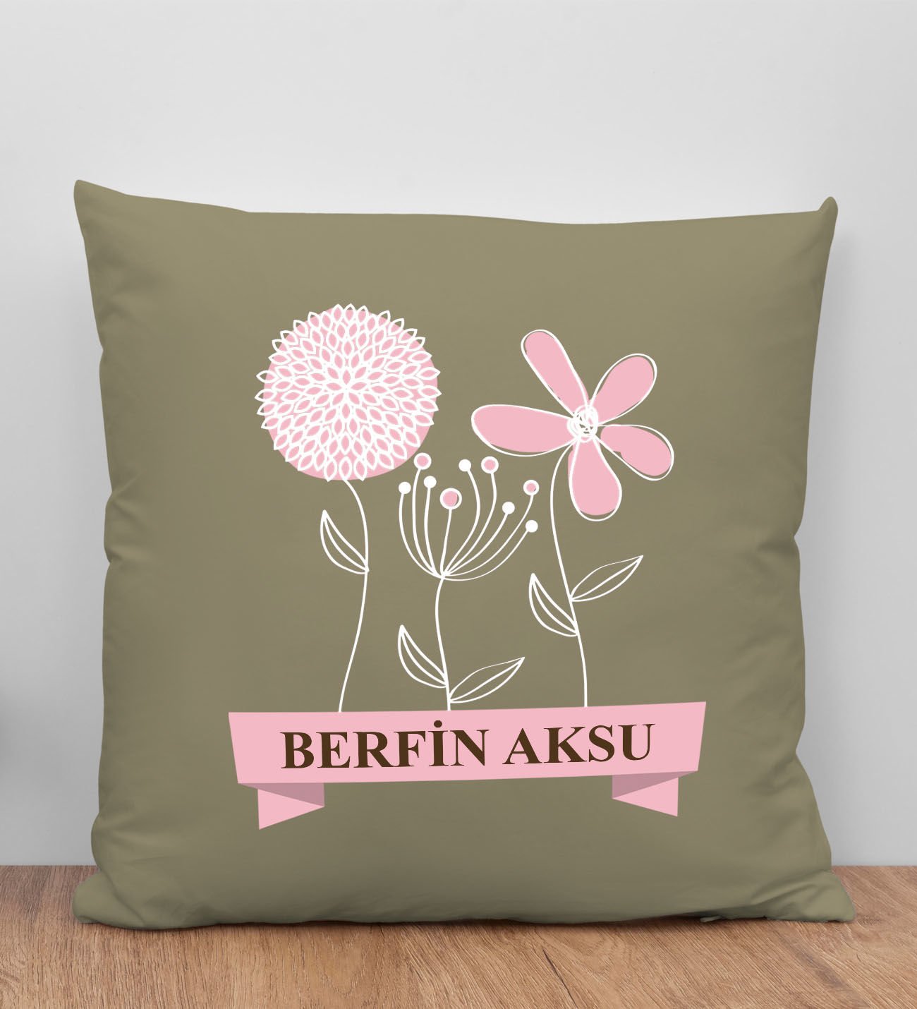 BK Gift Kişiye Özel İsimli Anneler Günü Tasarımlı Haki Kırlent Yastık, Anneye Hediye, Ev Dekorasyonu, Anneler Günü Hediyesi-4