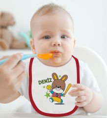 BK Kids Kişiye Özel İsimli Kırmızı Bebek Mama Önlüğü-12