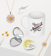 Kişiye Özel Annelerin Annesi Kupa Kalp Ayna Papatya Kolye Bileklik Seti