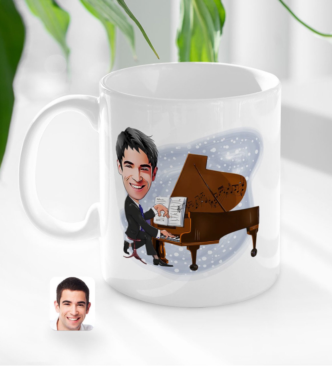 Kişiye Özel Erkek Müzik Öğretmeni Karikatürlü Beyaz Kupa Bardak-1