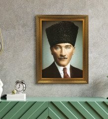 Altın Yaldız Çerçeveli A3 Atatürk Tablosu - 8