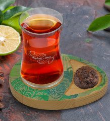 Kişiye Özel Deniz Kabukları Tasarımlı Doğal Ahşap Tabaklı Heybeli Çay Bardağı Sunum Seti Model 1