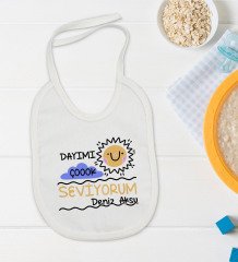 BK Kids Kişiye Özel Dayımı Çok Seviyorum Tasarımlı Bebek Body Zıbın ve Mama Önlüğü Hediye Seti - Model 1