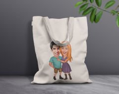 BK Gift Kişiye Özel Sevgililer Karikatürlü Kanvas Bez Çanta, Baskılı Omuz Çantası, Alışveriş Çantası, Plaj Çantası, Sevgiliye Hediye-15