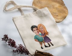 BK Gift Kişiye Özel Sevgililer Karikatürlü Kanvas Bez Çanta, Baskılı Omuz Çantası, Alışveriş Çantası, Plaj Çantası, Sevgiliye Hediye-15