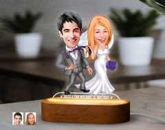 BK Gift Kişiye Özel Yeni Evli Çift  Karikatürlü Dekoratif 3D Biblo LED Işıklı Gece Lambası-7, Düğün Hediyesi, Yıl Dönümü Hediyesi