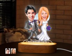 BK Gift Kişiye Özel Yeni Evli Çift  Karikatürlü Dekoratif 3D Biblo LED Işıklı Gece Lambası-7, Düğün Hediyesi, Yıl Dönümü Hediyesi