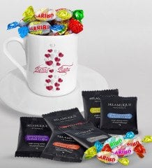 Kişiye Özel Sevgililer Günü Türk Kahvesi Fincanı Selamlique Karışık Türk Kahvesi ve Haribo Şeker Hediye Seti-28