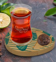 Kişiye Özel Deniz Kabukları Tasarımlı Doğal Ahşap Tabaklı Heybeli Çay Bardağı Sunum Seti Model 2