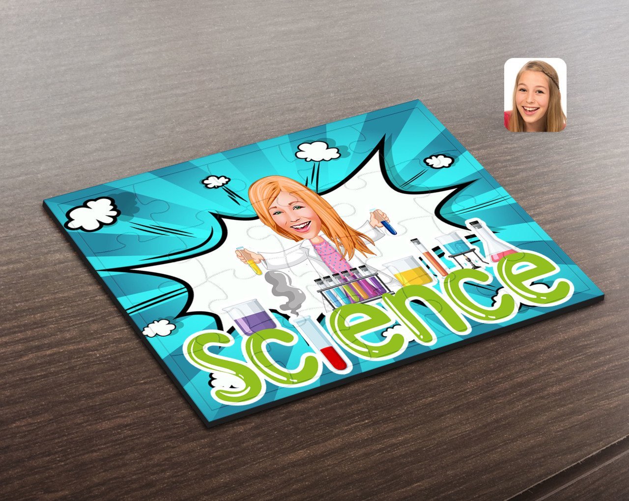 Kişiye Özel Kadın Fen Bilimleri Öğretmeni Karikatürlü Ahşap Puzzle-1